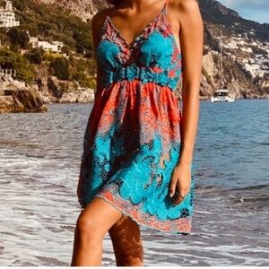 Vibrant Blue and coral Lace Dress
